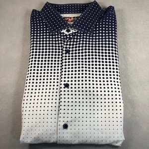 Spazio‎ Long Sleeve White Navy Polka Dots Size Large Button Up